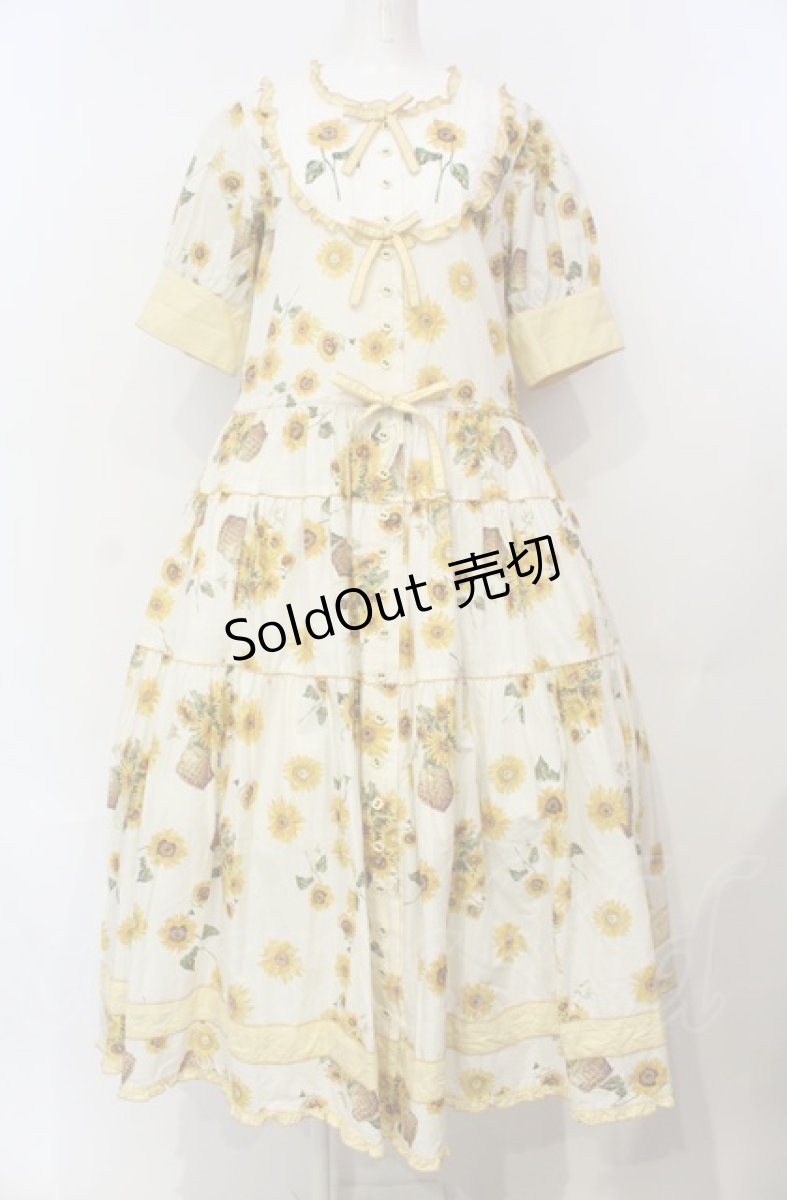 画像1: PINK HOUSE / ひまわりプリントワンピース M（93cm丈） アイボリー×イエロー O-25-07-24-017-LO-OP-IG-OS (1)