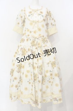 画像1: PINK HOUSE / ひまわりプリントワンピース M（93cm丈） アイボリー×イエロー O-25-07-24-017-LO-OP-IG-OS