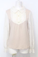 axes femme / シフォンスリーブフリルレースプルオーバー M ピンク×キナリ O-25-07-25-008-AX-TO-OW-OS