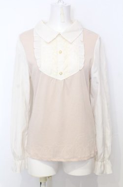 画像1: axes femme / シフォンスリーブフリルレースプルオーバー M ピンク×キナリ O-25-07-25-008-AX-TO-OW-OS