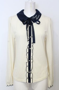 画像1: axes femme POETIQUE / 襟刺繍プルオーバー M キナリ×ネイビー O-25-07-25-016-AX-TO-OW-OS