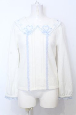 画像1: LIZ LISA / ハートリースリボン刺繍トップス M シロ×サックス O-25-07-25-017-LO-TO-OW-OS