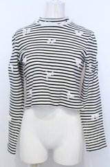 Ank Rouge / ボーダーリボンショートカットソー  オフ×ネイビー O-25-07-25-019-CA-TO-IG-OS