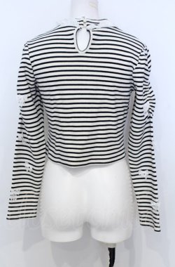 画像3: Ank Rouge / ボーダーリボンショートカットソー  オフ×ネイビー O-25-07-25-019-CA-TO-IG-OS
