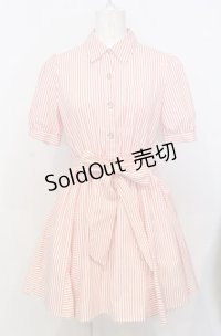 Secret Honey / 碇ボタンストライプワンピース  アイボリー×アカ O-25-07-25-024-CA-OP-OW-OS