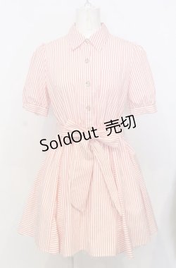 画像1: Secret Honey / 碇ボタンストライプワンピース  アイボリー×アカ O-25-07-25-024-CA-OP-OW-OS