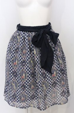 画像1: axes femme POETIQUE / フラワーフレームギンガムスカート M ネイビー O-25-07-25-027-AX-SK-OW-OS