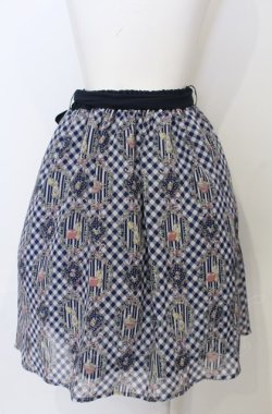 画像2: axes femme POETIQUE / フラワーフレームギンガムスカート M ネイビー O-25-07-25-027-AX-SK-OW-OS