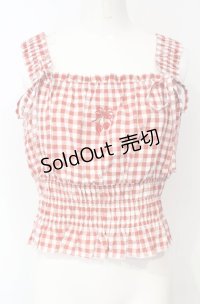 axes femme / チェリー刺繍チェックビスチェ  アカ O-25-07-26-041-AX-TO-IG-OS