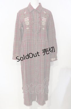 画像1: axes femme / 刺繍入りロングシャツワンピース  ワイン O-25-07-26-071-AX-OP-IG-OS