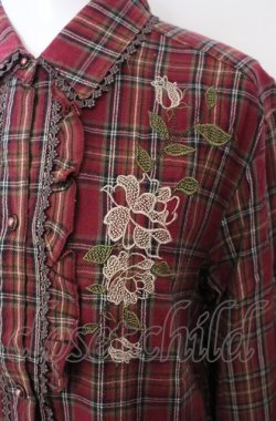 画像2: axes femme / 刺繍入りロングシャツワンピース  ワイン O-25-07-26-071-AX-OP-IG-OS