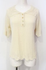 axes femme / 透かし編襟ニットポロシャツ  アイボリー O-25-07-26-076-AX-TO-IG-OS