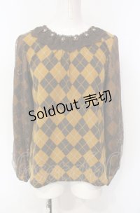 axes femme / アーガイルレース配色起毛カトソー  イエロー O-25-07-26-082-AX-TO-IG-OS