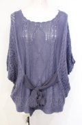 axes femme / シフォン切り替え鍵編みトップス  ブルー O-25-07-26-083-AX-TO-IG-OS