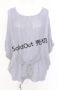 axes femme / シフォン切り替え鍵編みトップス  ブルー O-25-07-26-083-AX-TO-IG-OS