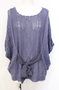 画像1: axes femme / シフォン切り替え鍵編みトップス  ブルー O-25-07-26-083-AX-TO-IG-OS