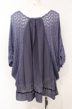 画像2: axes femme / シフォン切り替え鍵編みトップス  ブルー O-25-07-26-083-AX-TO-IG-OS