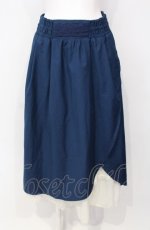 画像1: axes femme / スリット入りロングスカート  アオ×アイボリー O-25-07-26-103-AX-SK-IG-ZT048 (1)