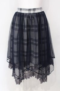 axes femme / チェック柄チュールスカート  ネイビー O-25-07-26-105-AX-SK-IG-OS