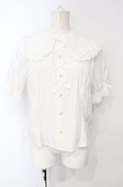 画像1: axes femme kawaii / 半袖丸襟コットンブラウス M シロ O-25-07-26-115-AX-BL-OW-OS