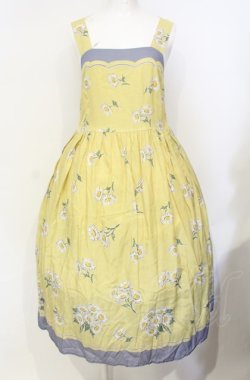 画像1: Jane Marple / Miss Daisyストラップドレス M イエロー×ブルー O-25-07-26-012-JM-OP-OW-OS