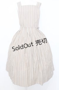 Jane Marple / Dormitory stripe apron dress M ベージュ O-25-07-27-055-JM-OP-OW-OS