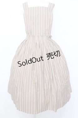 画像1: Jane Marple / Dormitory stripe apron dress M ベージュ O-25-07-27-055-JM-OP-OW-OS