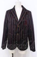 Jane Marple / Regimental stripe blazer jacket M ワイン× O-25-07-27-015-JM-JA-OW-OS