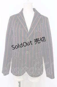 Jane Marple / Regimental stripe blazer jacket M ワイン× O-25-07-27-015-JM-JA-OW-OS