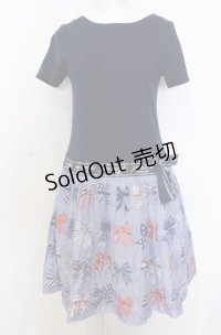 Jane Marple / The 30th Ribbonのトロンプルイユワンピース M ネイビー×ブルーグレイ O-25-07-27-019-JM-OP-OW-OS