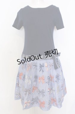 画像1: Jane Marple / The 30th Ribbonのトロンプルイユワンピース M ネイビー×ブルーグレイ O-25-07-27-019-JM-OP-OW-OS