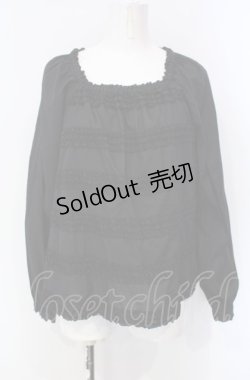 画像1: PINK HOUSE / ピコフリルボーダースクエアネックブラウス  クロ O-25-07-28-035-LO-OP-IG-ZI