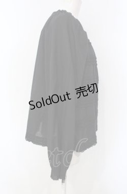 画像2: PINK HOUSE / ピコフリルボーダースクエアネックブラウス  クロ O-25-07-28-035-LO-OP-IG-ZI