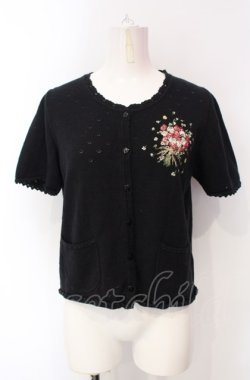 画像1: PINK HOUSE / シロツメ草とレンゲ草刺繍入りカーディガン  クロ O-25-07-28-038-LO-TO-IG-OS
