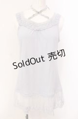 axes femme / 裾レースホルター付きタンクトップ M サックス O-25-07-28-052-AX-TO-OW-OS