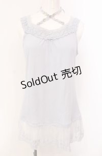 axes femme / 裾レースホルター付きタンクトップ M サックス O-25-07-28-052-AX-TO-OW-OS
