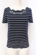 axes femme / 刺繍入りボーダーカットソー M ネイビー O-25-07-28-054-AX-TO-OW-OS