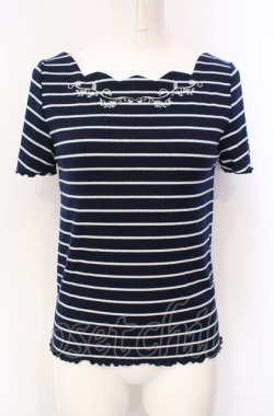 画像1: axes femme / 刺繍入りボーダーカットソー M ネイビー O-25-07-28-054-AX-TO-OW-OS
