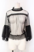 axes femme POETIQUE / パフ袖チュールブラウス  クロ O-25-07-28-060-AX-TO-OW-OS