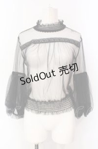 axes femme POETIQUE / パフ袖チュールブラウス  クロ O-25-07-28-060-AX-TO-OW-OS