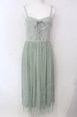 画像1: F&A / レースアップチュールキャミワンピース  グリーン O-25-07-28-067-LO-OP-IG-OS
