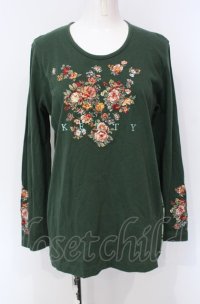 KETTY / ローズ刺繍カットソー  グリーン O-25-07-28-083-EL-TO-IG-OS