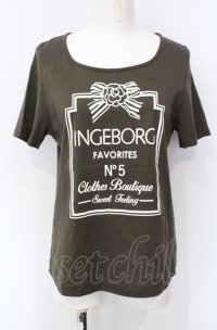 INGEBORG / リボンカメリアTシャツ L カーキグリーン O-25-07-28-091-LO-TO-OW-OS