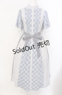 axes femme / チェック切替パッチワークワンピース F サックス O-25-07-28-022-AX-OP-OW-OS
