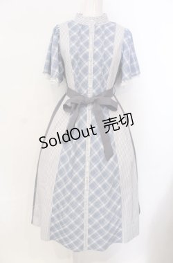 画像1: axes femme / チェック切替パッチワークワンピース F サックス O-25-07-28-022-AX-OP-OW-OS