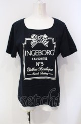 INGEBORG / リボンカメリアTシャツ L ネイビー O-25-07-29-001-LO-TO-OW-OS