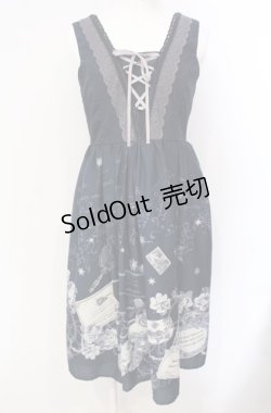 画像1: axes femme / メッセージカードパネル柄ワンピース  ネイビー O-25-07-29-047-AX-OP-IG-OS