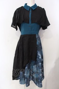 画像1: axes femme POETIQUE / ダークマリンバイカラーワンピース  グリーン×ブラック O-25-07-29-052-AX-OP-IG-OS