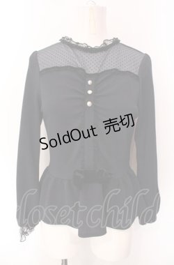 画像1: axes femme POETIQUE / ドットフロッキーチュール切替カットソー  ネイビー O-25-07-29-060-AX-TO-IG-OS