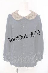 axes femme / ファーカラーブラウス  ネイビー O-25-07-29-061-AX-BL-IG-OS